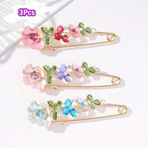 TEMU 3개 셋트 플로럴 브로치 핀, 합성 라인스톤 장식, 여성용 아연 합금 패션 액세서리, 스카프, 셔츠, 재킷에 적합, 일상복 및 특별한 날에 이상적, 어머니의 날 선물, 모든 계절에 다재다능
