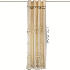 TEMU 1개 럭셔리 더블 레이어 자수 커튼 - 플로럴 자수, 100% 폴리에스터, 아이렛 탑 설치 용이, 세탁기 사용 가능, 거실/침실/사무실용, 클래식 스타일 자카드 폴리에스터, 내구성 있는 원단, 우아한 창문 드레이프, 인테리어 디자인용