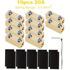 TEMU 10개 8/10AWG 와이어 커넥터 너트 키트, 20/60/80Aмп 퀵 연결 터미널 노란색 와이어 스플라이싱 커넥터 황동 8/10 게이지 와이어 커넥터 키트 (가정용) (수축 튜브 및 나사 포함)