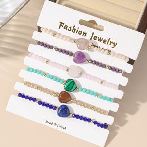 TEMU 웨스턴 스타일 핸드메이드 비즈 시드 비드 하트 모양 탄성 팔찌 6개 세트, 개인 맞춤형 니치 디자인 러브 하트 팔찌, 패셔너블하고 독특한 복숭아 하트 주얼리, 여성 및 모든 행사에 적합