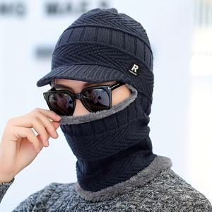 TEMU 남성용 겨울 비니 모자, 통합 목워머 및 플리스 안감, 폴리에스터, 펑키 스타일, 손세탁 또는 드라이클리닝, 펑키 개성 스타일