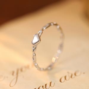 TEMU 925 실버 할로우 체인 하트 반지 여성용, 기하학적 스타일리시 하트 모양 밴드, 스위트 앤 심플, 다재다능한 클래식 엘레강스.