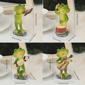 TEMU 4개 세트 레진 개구리 밴드 악기 - 귀여운 치비 개구리 밴드 장식, 방, 생일, 실내용 레진 피규어