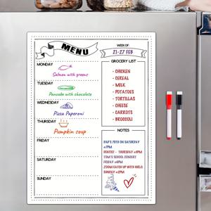 TEMU 냉장고용 자석식 드라이 이레이스 화이트보드, 주간 식사 계획 메뉴 보드, 부엌 냉장고용 15.7 x 11.8인치 - 화이트보드 마커 2개 포함