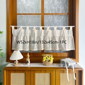 TEMU 싱글 피스, 프렌치 컨트리 스타일 베이지 패치워크 레이스 매듭 숏 커튼 (상단 타이 리본 포함), 고품질 부드러운 드레이핑 소재로 보온 효과 제공, 안감 없음, 세탁 가능, 거실, 주방, 식사 공간에 적합
