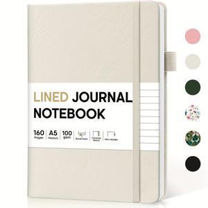 TEMU 가죽 안감 A5 대학형 줄무늬 노트북, 작업 및 메모용 다이어리, 사무실 학교 가정 필수품, 160페이지, 블랙