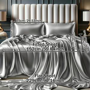 TEMU 4피스 럭셔리 새틴 침구 세트 (1매트리스 커버 + 1시트 + 2베개커버, 베개 미포함) - 부드럽고 깊은 포켓 디자인, 사계절 편안함, 가정, 침실, 호텔, 기숙사용