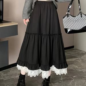 TEMU 레이스 트림 A라인 미디 스커트, 여름용 허벅지 커버 다용도 롱 스커트