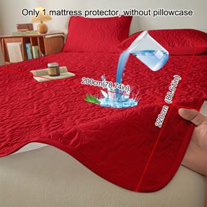 TEMU 커너리에 탄성 밴드가 있는 솔리드 레드 방수 매트리스 보호 커버, 패턴 디자인, 침실, 게스트 룸 및 호텔의 매트리스 보호에 적합, 싱글 또는 더블 두께의 매트리스용으로 디자인됨