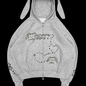 TEMU 여성 패션 후드티, 여성 탑, 여성 스웨트셔츠, 여성 프린트 스웨트셔츠, 여성 패션 프린트 스웨트셔츠, 여성 지퍼업 스웨트셔츠, 여성 토끼귀 프린트 후드티