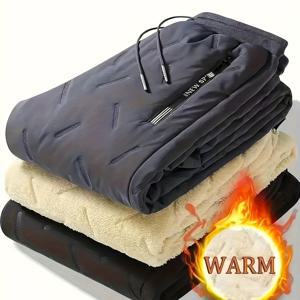 TEMU 남성용 보온 겨울 바지 - 헤비듀티 레그 트라우저, 벨트 & 포켓, 세탁 가능한 추위 방지 스키용 스노우 팬츠, 야외 활동용 (신축성 없는 소재) - 캐주얼 보온 바지|냉장고바지|남자바지|바지