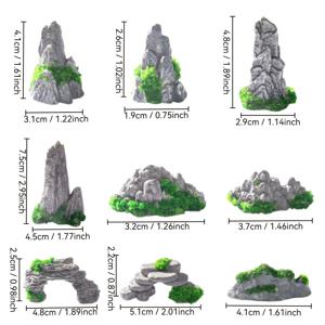 TEMU 9피스 조경석 장식 세트, 미니 젠 가든 조경석 장식, 레진 분재 액세서리, 분재 피규어, 장식용 화분, 수족관 장식 테마 데코