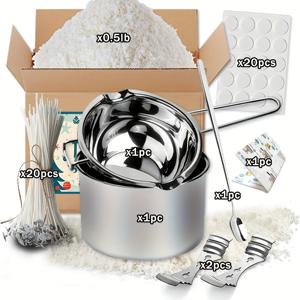 TEMU 소이 왁스 및 캔들 액세서리 - 소이 왁스 용해 냄비 + 심지 + 스티커 + 고정기 + 숟가락 + 왁스 시트, 20개 캔들 심지, 2개의 중앙 장치, 완벽한 초보자 스타터 세트, 캔들 만들기 액세서리, 캔들 스너퍼, 심지 트리머, 캔들 드래프트, 캔들 제작 용품, 캔들 만들기 액세서리, 캔들 심지, 캔들 심지 트리머, 캔들 만들기 키트