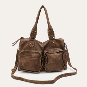 TEMU 트렌디한 스트리트 스타일 디자인과 리벳 장식이 특징인 빈티지 스타일의 소프트 워싱 PU 베가핸드백. 크로스바디 또는 숄더 착용을 위한 긴 스트랩이 함께 제공되며, 13인치 노트북을 담을 수 있는 넉넉한 공간과 다양한 기능성 포켓을 제공합니다.|슬링백|노트북가방