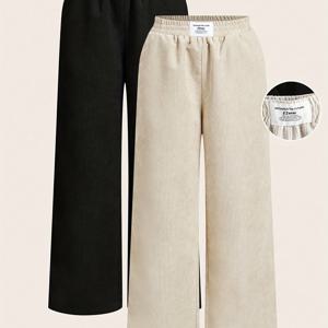 TEMU 여성용 가을 신상 와이드 레그 코듀로이 팬츠 2벌 세트|냉장고바지|바지