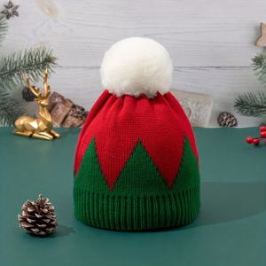 TEMU 여성용 화이트 폼폼 장식 투톤 모자, 따뜻하고 새해, 크리스마스 및 일상복에 적합