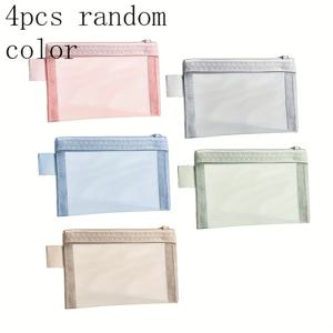 TEMU 여성용 4포켓 지퍼 메쉬 정리 지갑 4개 세트 - 투명 나일론 보관 파우치, 동전, 카드, 열쇠, 교통카드 수납용 - 컴팩트 여행 및 일상용 지갑 정리함