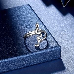 TEMU 여성용 조절 가능한 음표 반지 - 트레블 클레프 & 바스 클레프 디자인의 빈티지 엘레강스 음악 기호 주얼리, 구리 합금 사계절 데일리 & 파티 액세서리