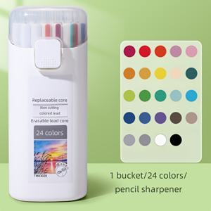 TEMU 24개입 지우개 젤펜 세트 (샤프너 포함) - 12색 리필, 샤프닝 불필요, 3.0mm 두께 지우개 리드, 24가지 생생한 색상, 미술, 건축 도면, 낙서 용 - 휴대용 케이스 포함, & 학생에게 이상적|필통