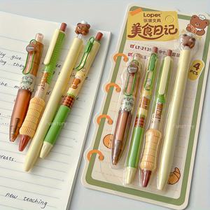 TEMU 4개 귀여운 만화 젤 펜 세트 | 0.5mm 동물 패턴 블랙 펜, IG 스타일 고급스러운 디자인, 인체공학적 디자인, 가벼움, 리필 가능, 포켓 클립, 학습 및 사무용으로 적합한 가는 팁