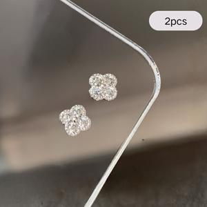 TEMU 2개입 고급스러운 글리터 4잎 클로버 네일 장식 | 유리 및 티타늄 스틸, Y2K 스타일 매니큐어 디자인용 네일 아트 용품|네일|네일아트|네일재료