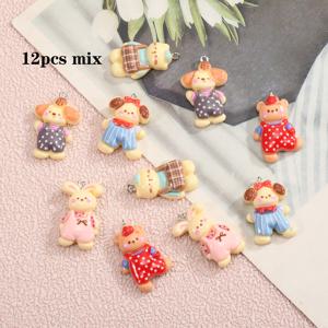 TEMU 12개 랜덤 레진 펜던트 | 견고한 레진 액세서리, 이상적인 공예 주얼리 제작에 적합, 강아지, 토끼, 곰 디자인