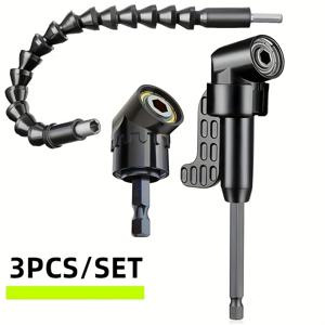 TEMU 3개 세트, 105도 직각 드라이버 키트 (조절 가능한 비트, 유연한 드릴 비트 연장, 크롬 바나듐강으로 제작된 1/4인치 육각 소켓 홀더 어댑터 포함)