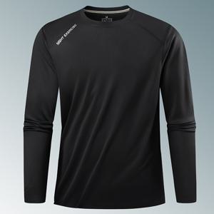 TEMU 남성용 라운드넥 캐주얼 긴팔 티셔츠, 퀵드라이 솔리드 컬러 러닝 피트니스 긴팔 상의, 야외 활동에 적합, 휴일 선물