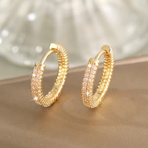 TEMU 구리와 지르코니아가 들어간 고급 기하학적 원형 후프 귀걸이 한 쌍, 반짝이는 빈티지 스타일, 축제 데이트 또는 선물용으로 완벽합니다.