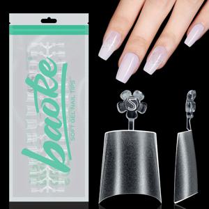 TEMU Baoke 네일팁 240개, 양면 무광 중간 기장 발레 쉐입 하프커버 누네일, 풀세트 발레 쉐입 투명 인조네일, 아크릴 누네일, 가정용 DIY 매니큐어 및 살롱용 네일 연장 소프트 젤 네일팁, 사이즈 12