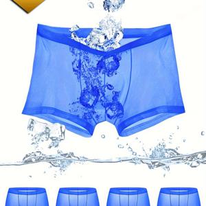 TEMU 4팩 남성 아이스 섬유 원피스 속옷, 통기성 얇은 섹시 반투명 드로즈, 단층 크로치, 부드럽고 통기성 좋은 시원한 느낌의 원단, 남성 기본 캐주얼 섹시 속옷