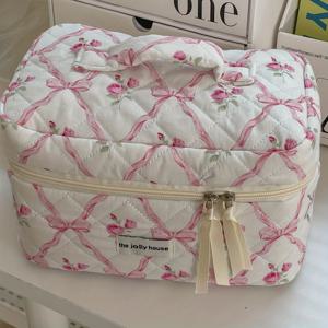 TEMU 한국 스타일 프레쉬 보우노트 메이크업 가방, 휴대용 대용량 뷰티 토트 (외출용)