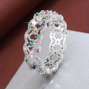 TEMU 여성용 K 링 - 기하학적 사각형 오픈 백 디자인, 합성 큐빅 지르코니아, 우아한 일상 및 결혼 기념일 선물, 내구성 강화 & 관리 용이