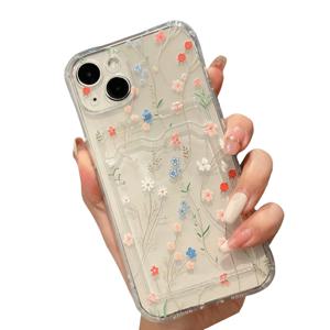 TEMU 폰 케이스: 신선한 컬러풀 꽃무늬 카드백 투명 TPU 소프트 케이스, 아이폰 15, 14, 13, 12, 11, xs, xr, xsmax, x, 7, 8, 7P, 8P, pro, max, plus 호환 - 카드 수납 가능한 카드백 포함