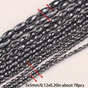 TEMU 자연 흑색 칼세도니 및 헤마타이트로 제작된 4X5/4X6/5X8/6X12mm 블랙 파체트 타원형 쌀 구슬 1개입. 수제 팔찌, 목걸이, 귀걸이 제작에 사용되는 드릴된 루스 플랫 비즈 특징.