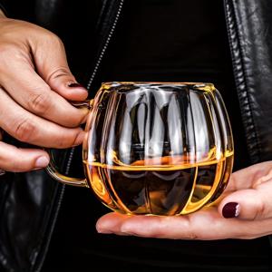 TEMU 스타일 귀여운 커피컵, 고급 보로실리케이트 투명 유리 물컵, 내열성 컵, 호박 컵, 물컵, 사무용 컵, 신선한 커피 컵