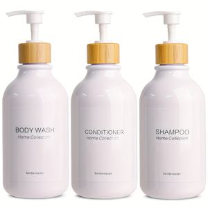 TEMU 3개 세트 16.9oz 샴푸 & 컨디셔너 디스펜서 병 - 앰버 플라스틱, 알코올 프리, 투명 바디 & 화이트 캡, 블랙 펌프 탑, 욕실 정리용, 현대적 스타일, 내구성 있는 플라스틱, 리퀴드 디스펜서, 라이프스타일