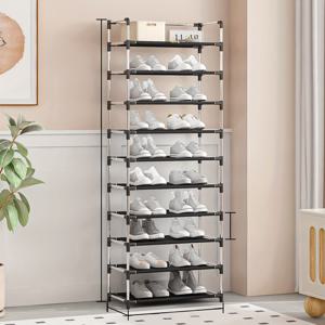 TEMU 10단 공간 절약 신발장 정리대, 가정용, 내구성 있는 플라스틱 & 금속 디자인, 높이 65cm, 거실이나 현관 수납에 완벽, 신발 보관 정리함