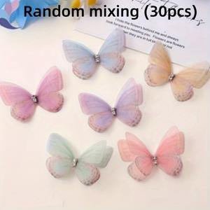 TEMU 30개 세트의 다양한 소프트 핑크 투명 나비 장식품. 3D 패브릭 나비 모양으로 디자인되어 헤어 액세서리, 헤어밴드, 커튼 장식, 꽃다발 장식 및 사진 촬영용 소품 제작에 적합합니다.