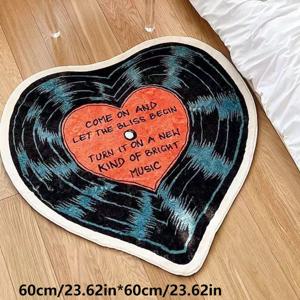 TEMU 거실 소파 장식용 하트 모양 레코드 패턴 러그, 침실 침대 옆 플러시 카펫 및 욕실 입구용 흡수 매트