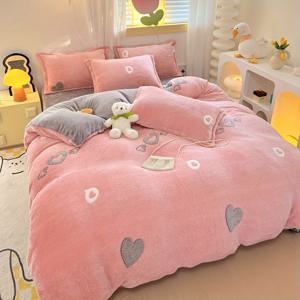 TEMU 3pcs 침구 세트 (베개 커버 포함), 긴 플러시, 사계절용, 두꺼운 이불 커버, 담요, 따뜻한 플리스 포함, 침실 및 거실에 적합, 크리스마스 선물로 이상적, 하트 날개 디자인