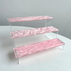 TEMU 파란색 아크릴 3단 디스플레이 스탠드, 물결 패턴 디자인, 사무실 장식에 적합. 이 디스플레이 정리함은 피규어, 장난감, 수집품, 향수 정리함, 화장품, 파티 음식 디스플레이를 보이기에 적합합니다.