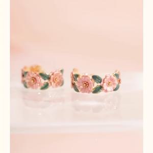 TEMU 중국 전통 에나멜 꽃 귀걸이 - 로듐 도금 고대 장인정신, 데일리웨어, 파티 & 선물용으로 적합 - 우아한 문화적