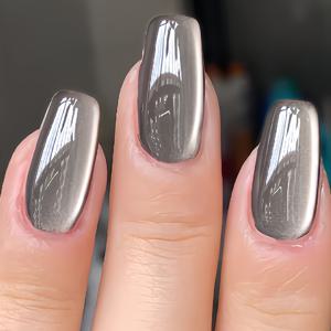 TEMU 뷰티 업그레이드 24pcs 스퀘어 네일 우아한 쿨 블랙 그레이 캣아이 광택 인조네일 패션 다용도 프레스온네일 여성 및 데일리 웨어 제거 가능 프레스온네일 세트 (젤리 접착제 및 네일파일 포함)