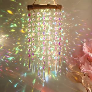 TEMU 컬러풀 유리 구슬과 나무 펜던트가 있는 무지개 선 캐처 1개 - 집, 정원 또는 보석 만들기를 위한 반짝이는 프리즘 장식, 빛 굴절 장식 | 반짝이는 프리즘 디자인 | 장식용 비즈, 썬캐쳐 비즈