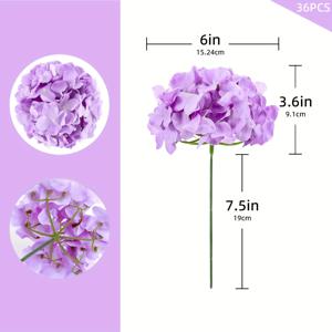 TEMU 36개 연보라색 인공 수국 머리와 줄기, 시뮬레이션 꽃 수국, 수국 인공 꽃, 리얼리스틱 터치, DIY 및 홈 웨딩 파티 테이블 장식에 적합, 부케 꽃 장식 아치 장식, 홈 장식, 정원 마당 농가 장식에 적합