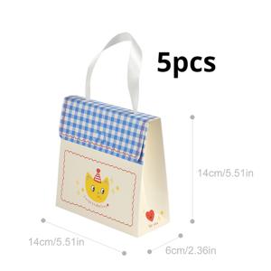 TEMU 5pcs/10pcs Whimsical Cat & Floral Gift Bags - 체크무늬가 있는 내구성이 뛰어난 종이 파티용 가방, 부활절, 어머니의 날, 추수감사절, 생일 및 결혼식에 완벽한 - 소규모 비즈니스 및 이벤트에 이상적, 이벤트 필수품 | Whimsical Design | 강화된 바닥 가방