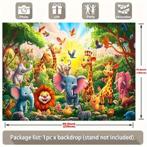 TEMU 2D 평면 배너, 1개, 다양한 동물 포함 기린, 코끼리 배경 장식 배경 사진 소품, 폴리에스터 배너 장식, 크리스마스 장식, 홈 데코, 룸 데코, 벽 장식, 파티 배경 장식, 파티 장식/용품/선물 장식 배경, 파티 배너