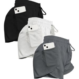 TEMU 여성용 애슬레틱 테니스 반바지 3개 세트 - 주머니 포함, 편안하고 통기성 좋은 폴리에스터 혼방, 달리기, 테니스, 체조용