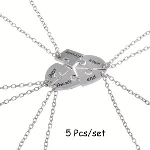 TEMU 친구를 위한 사랑의 하트 모양 조각 펜던트 목걸이 5개 세트 - 학교, 베스트 프렌드, 우정을 위한 인기 파티 주얼리 액세서리 선물, 조절 가능한 멀티레이어 체인 초커, 스타일 디자인, 청소년용, 감성적인 주얼리,파티 액세서리,스타일리시 초커,트렌디한 목걸이,내구성 있는 액세서리,고급 주얼리,초커 브레이슬릿,레이어드 목걸이,주얼리 애호가